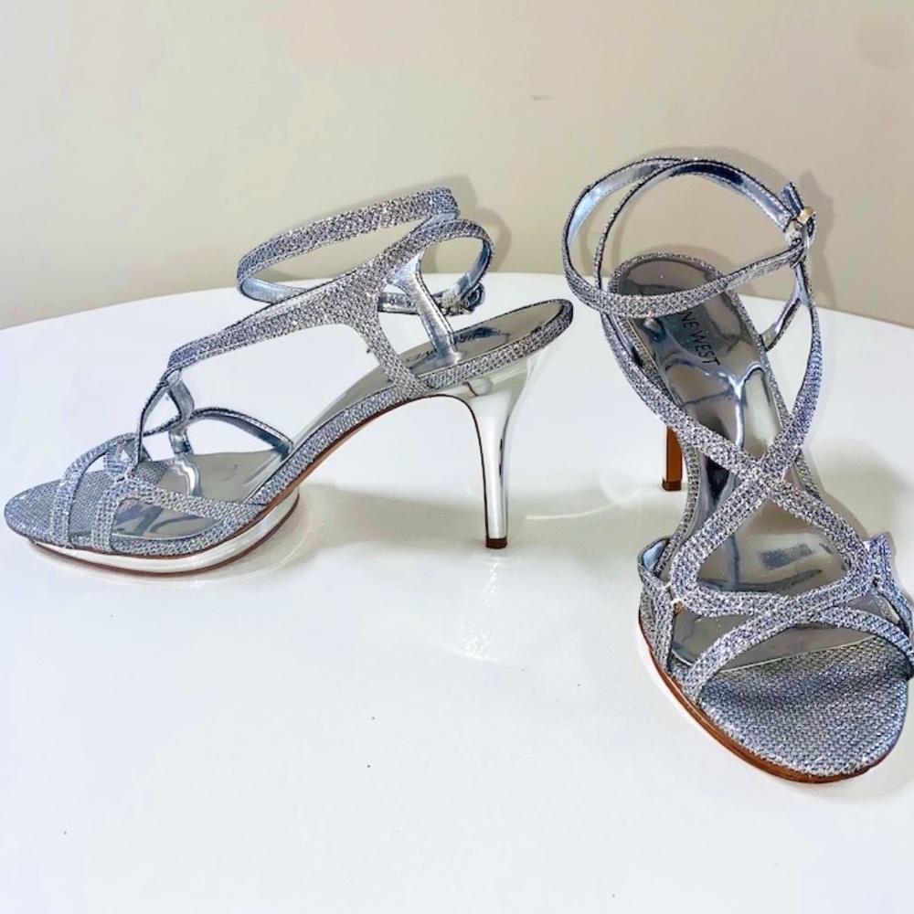 Nine West Silver Glitter Heels
